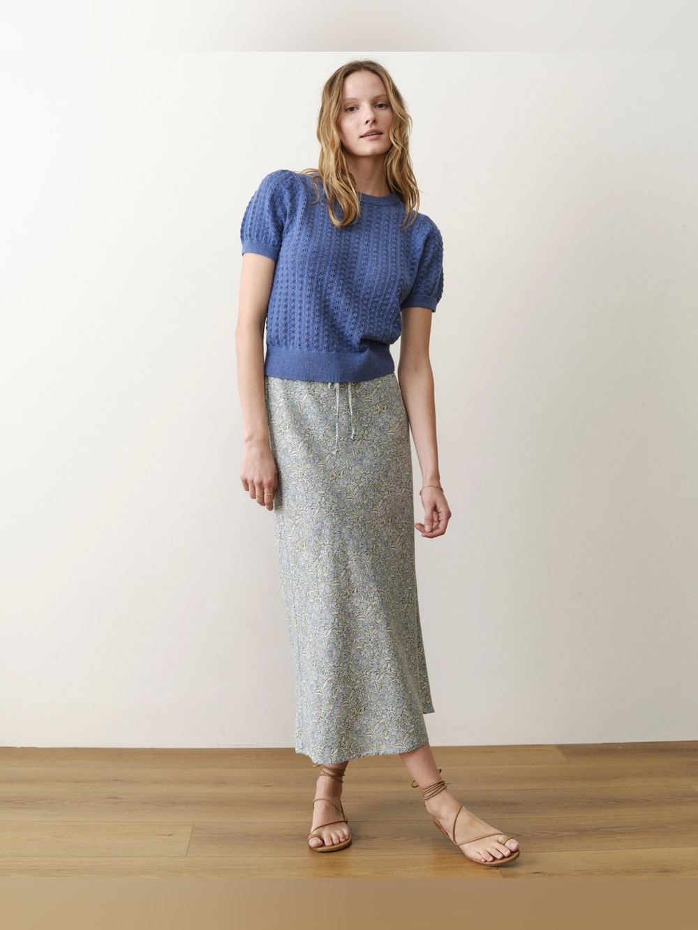 Marine Layer Avery Hemp Midi Skirt- Sea Floral- XL